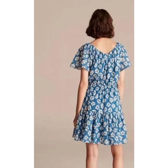 Rebecca Taylor Womens Blue Flutter Sleeve Perla Petal Flounce-Hem Mini Dress M - Picture 2 of 16